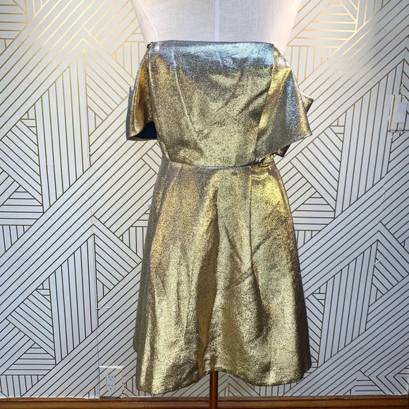 Sandro Palacio Metallic Gold Off Shoulder Dress - Picture 2 of 11